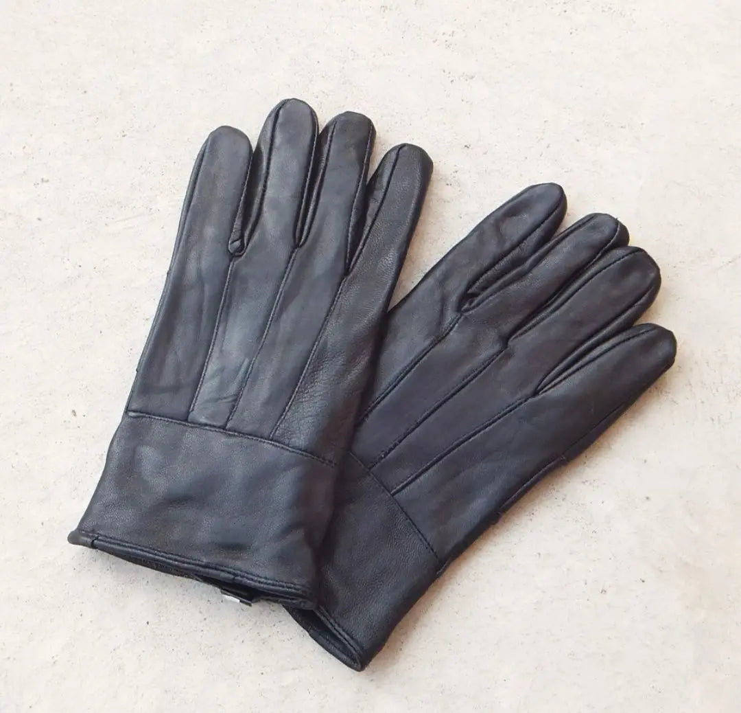 ●Nuevo [Acolchado] Guantes de piel de cordero (piel de oveja) [L] Guantes de cuero Negro Negro