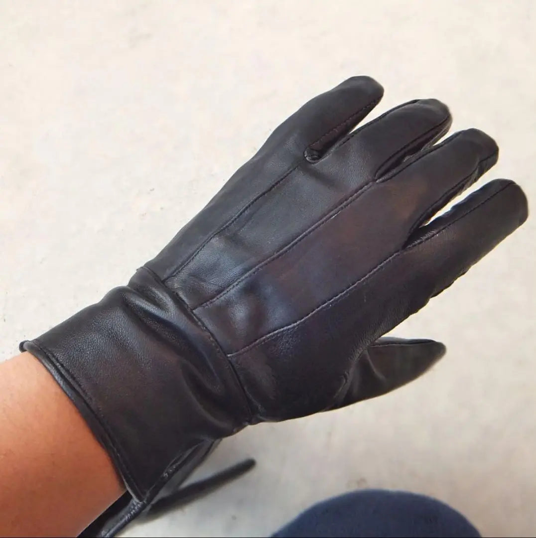 ●Nuevo [Acolchado] Guantes de piel de cordero (piel de oveja) [L] Guantes de cuero Negro Negro