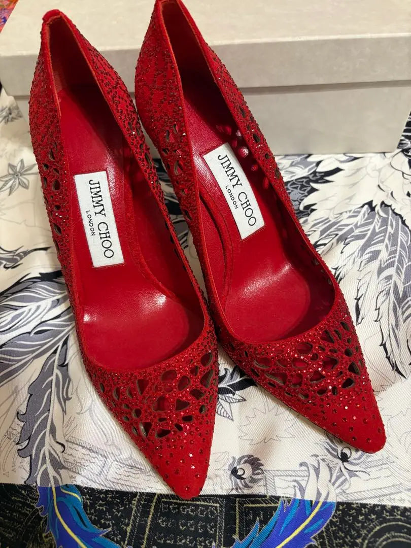 JIMMY CHOO Red High Heels Crystal | JIMMY CHOO レッド ハイヒール　クリスタル