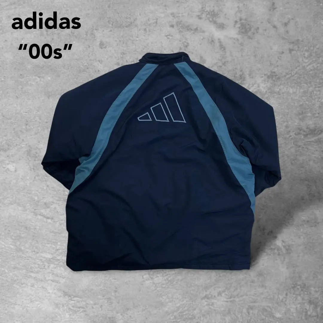 00s adidas nylon padded jacket tech style double-sided embroidery logo big logo navy