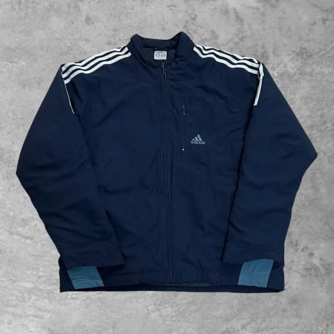 00s adidas nylon padded jacket tech style double-sided embroidery logo big logo navy