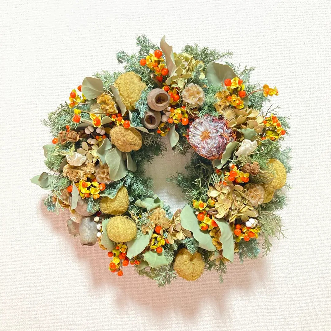 Botanical Round Wreath in Autumn - Fusen Milky Watari