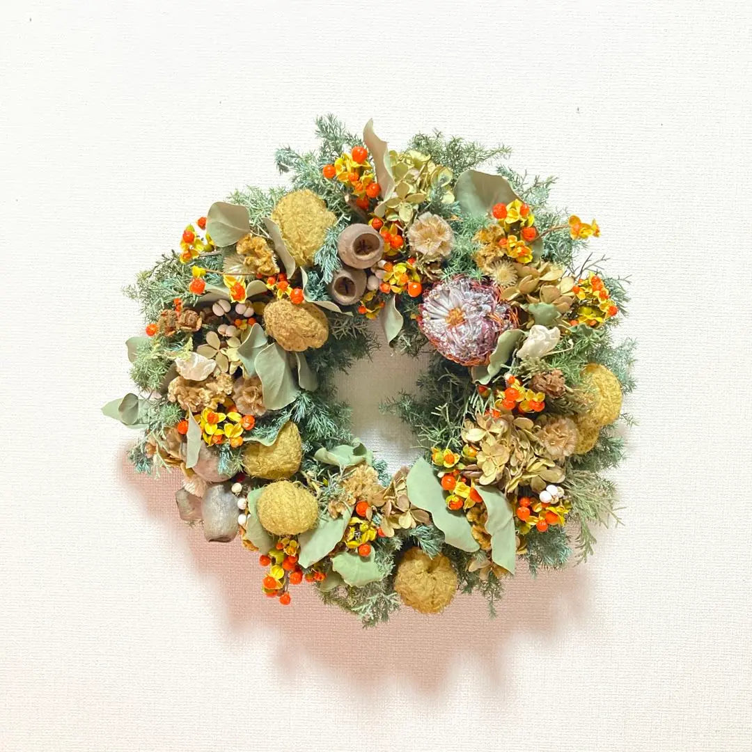 Botanical Round Wreath in Autumn - Fusen Milky Watari