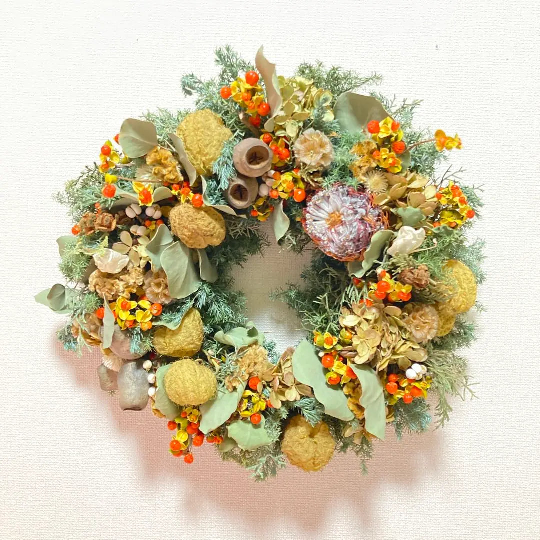 Botanical Round Wreath in Autumn - Fusen Milky Watari