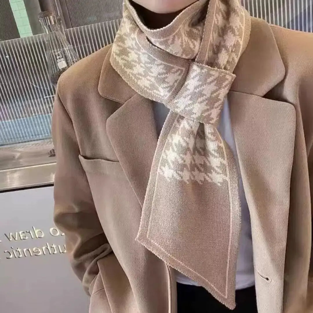 Houndstooth pattern beige women's cross scarf cold protection goods office casual