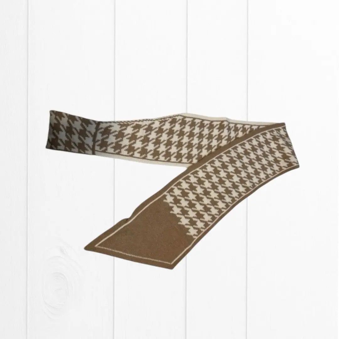 Houndstooth pattern beige women's cross scarf cold protection goods office casual