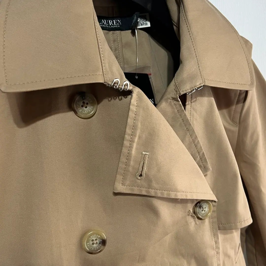 New ❤️ Ralph Lauren Short Double Breasted Twill Trench Coat ML