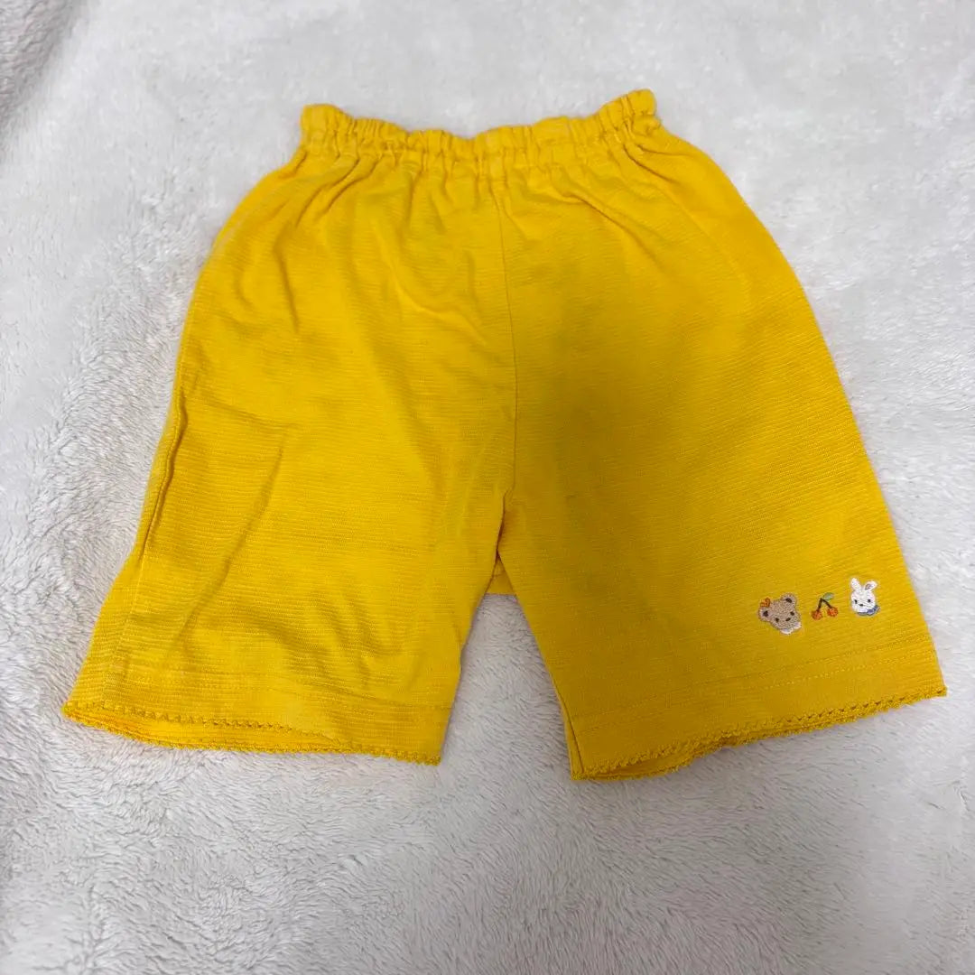 Pantalón familiar de media pierna con bajo de encaje amarillo 90cm