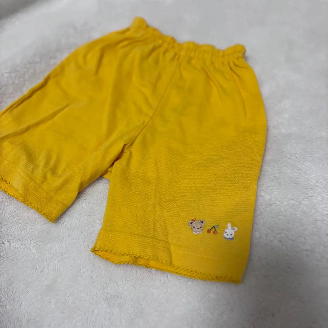 Pantalón familiar de media pierna con bajo de encaje amarillo 90cm