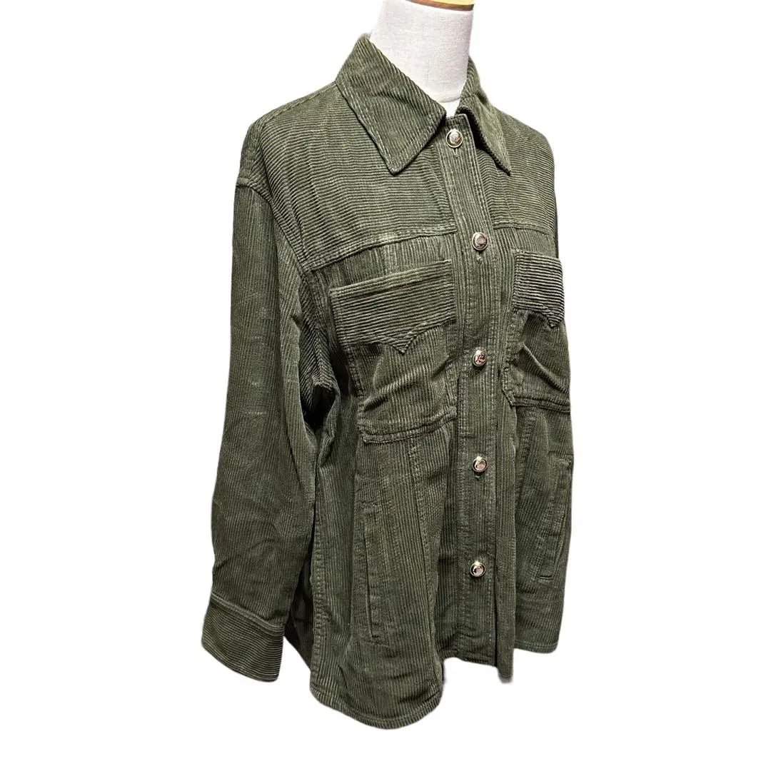 [Buen estado] Chaqueta ZARA verde (S) 4 bolsillos estilo camisa de algodón