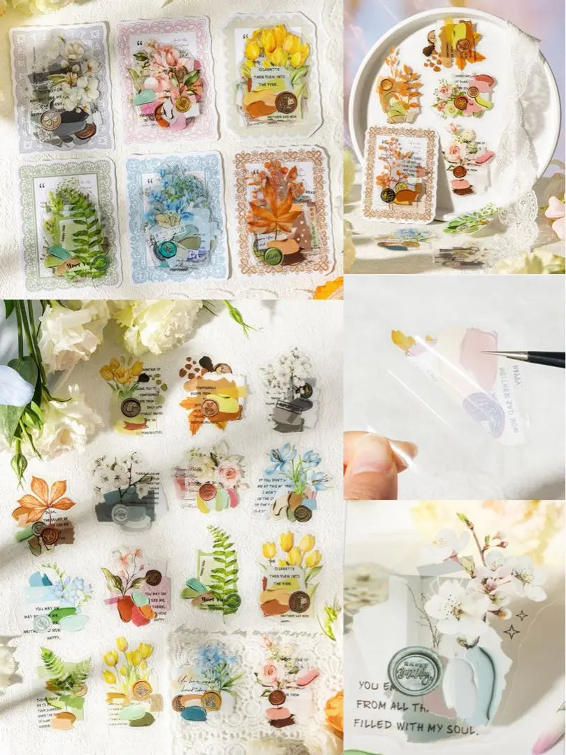 New ❗️Flower Word Chapter Series PET Sticker Sticker Collage Material 6 types 120 sheets