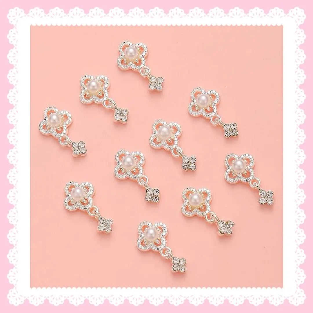 ②Pearl Flower Silver Nail Parts Decorative Parts Handmade