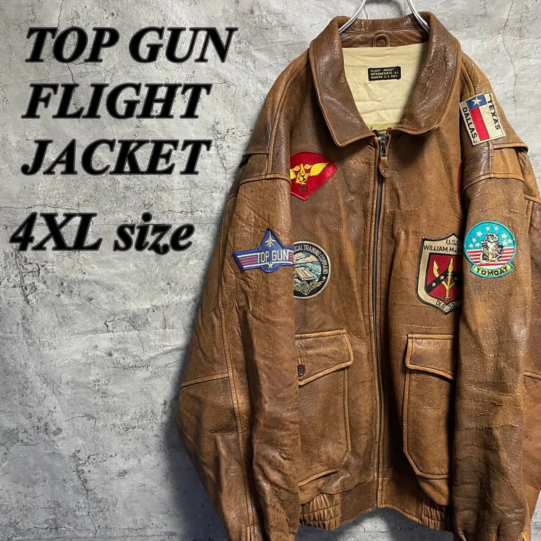 TOPGUN Top Gun Flight Jacket Vintage Genuine Leather Patch 4XL