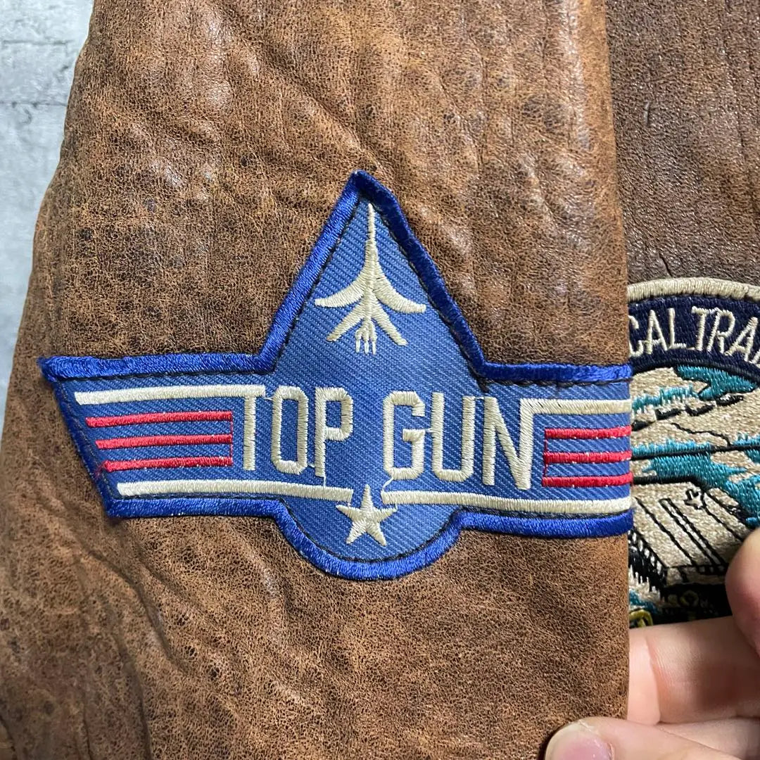 TOPGUN Top Gun Flight Jacket Vintage Genuine Leather Patch 4XL