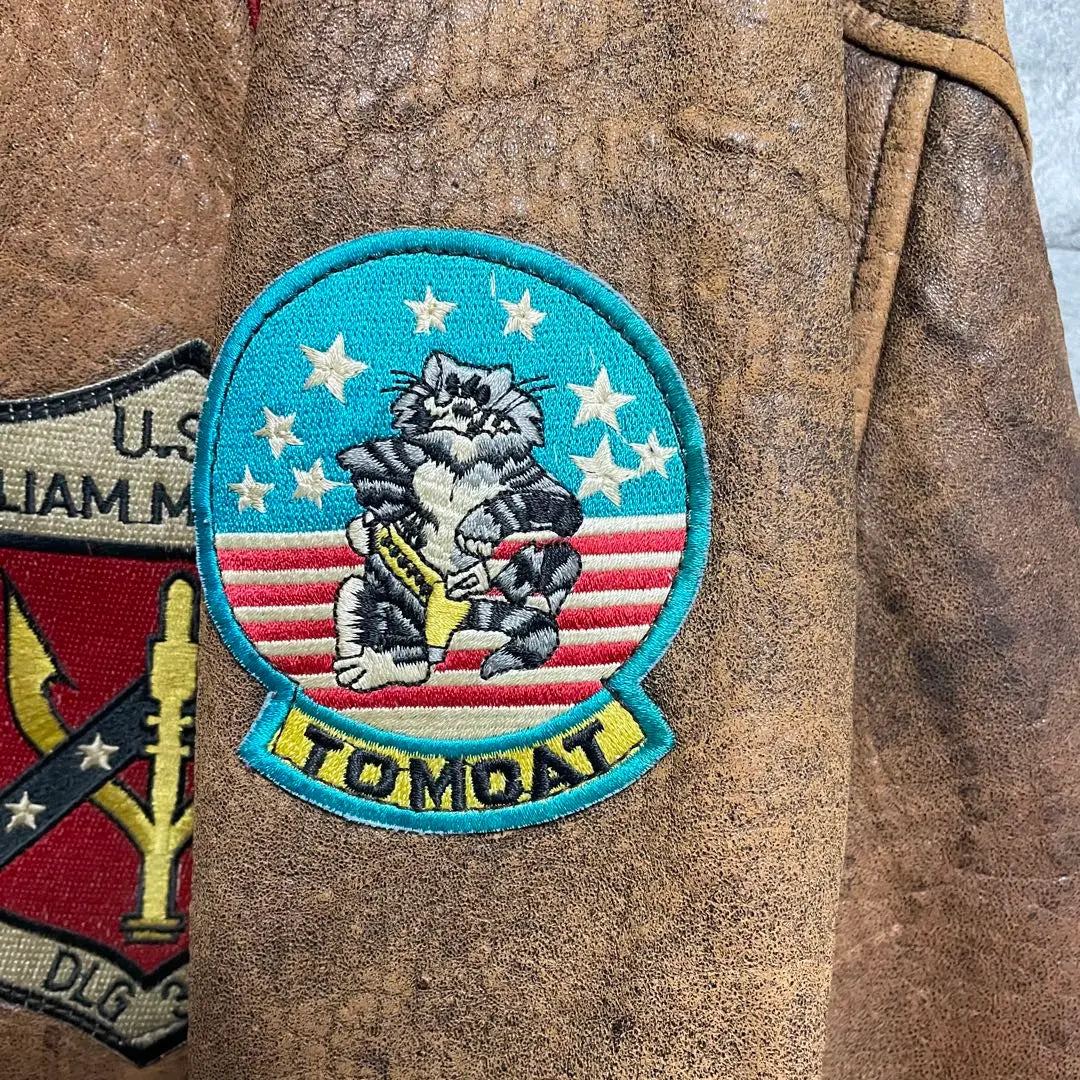 TOPGUN Top Gun Flight Jacket Vintage Genuine Leather Patch 4XL