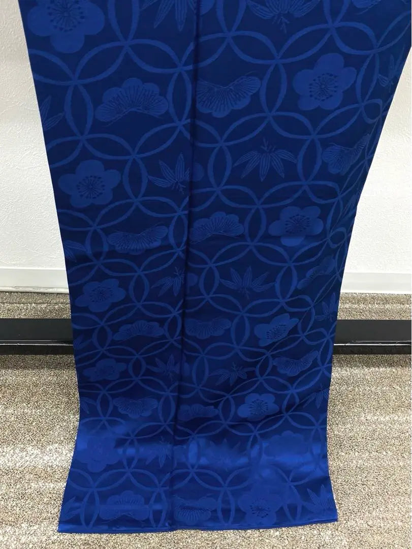 Cresta de kimono sólida Sistema azul simple 168 cm Procesado repelente al agua | 無地振袖 紋意匠 シンプル 青系 身丈168cm 撥水加工済み