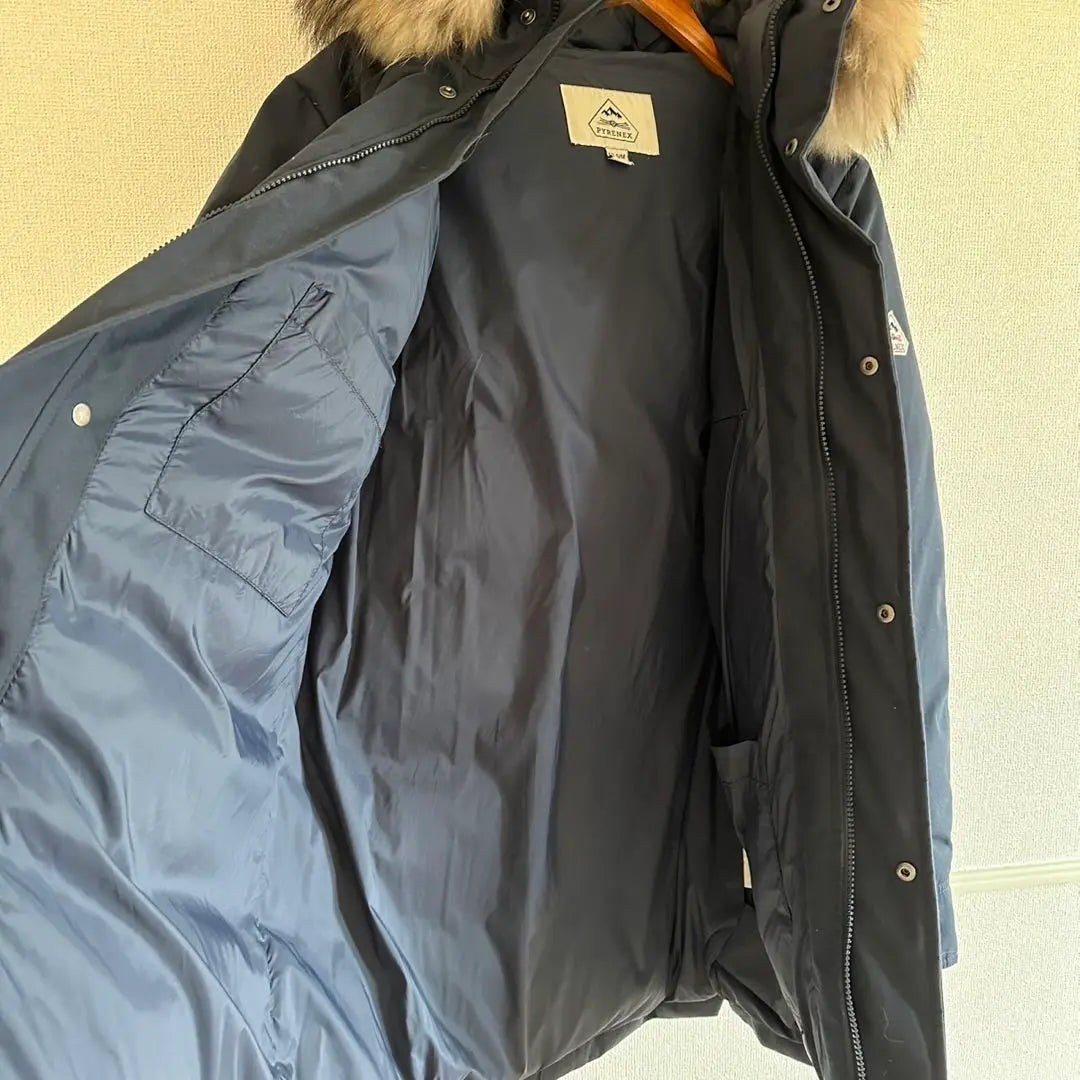 [Very popular] PYRENEX down jacket navy with fur M PYRENEX