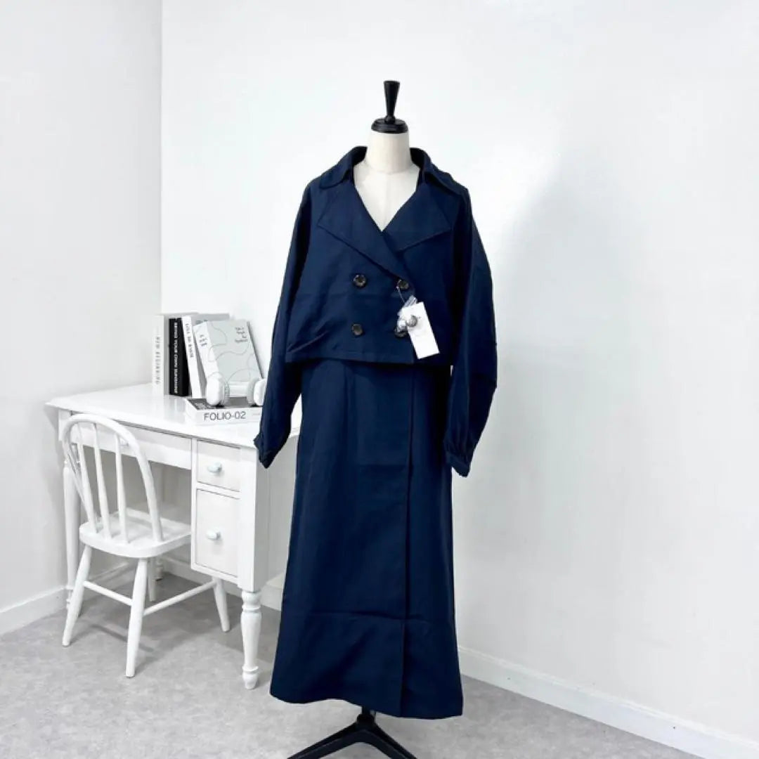 Long Gilet Jacket 2 Piece Set Navy Navy Stylish Multiway Vest