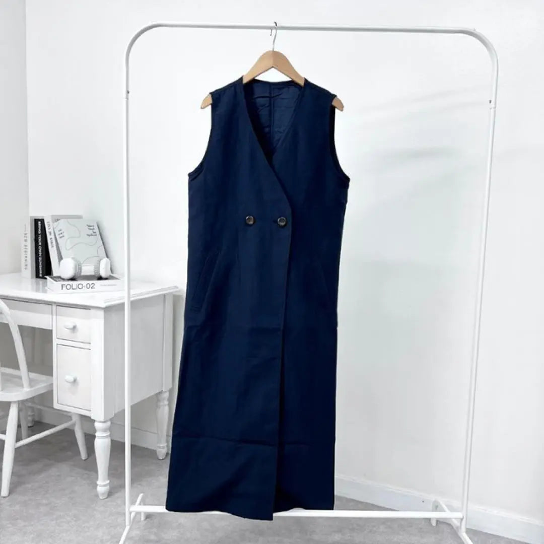 Long Gilet Jacket 2 Piece Set Navy Navy Stylish Multiway Vest