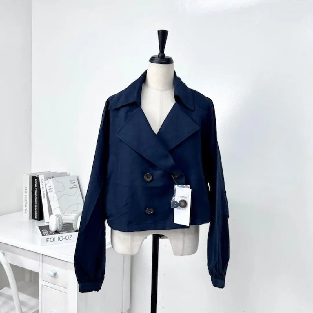 Conjunto de 2 piezas de chaqueta chaleco largo azul marino Chaleco multiposición elegante azul marino