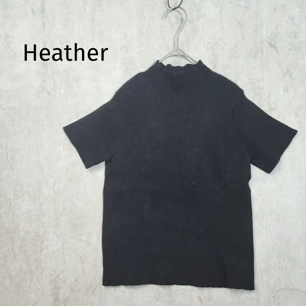 Heather [F] Jersey de verano de cuello alto de manga corta negro fino a5426