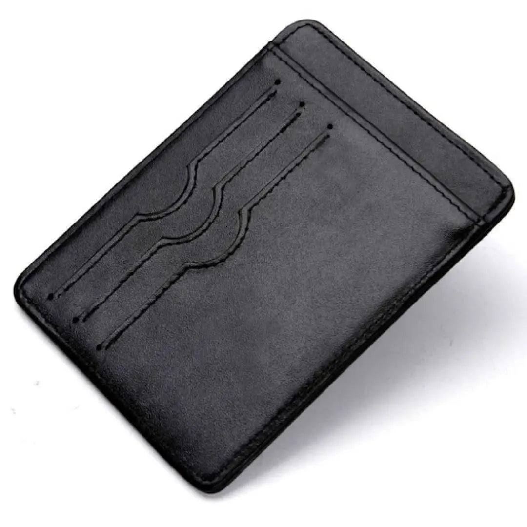 Estuche para tarjetas de cuero genuino, negro, fácil de sacar, fino, negro (negro)