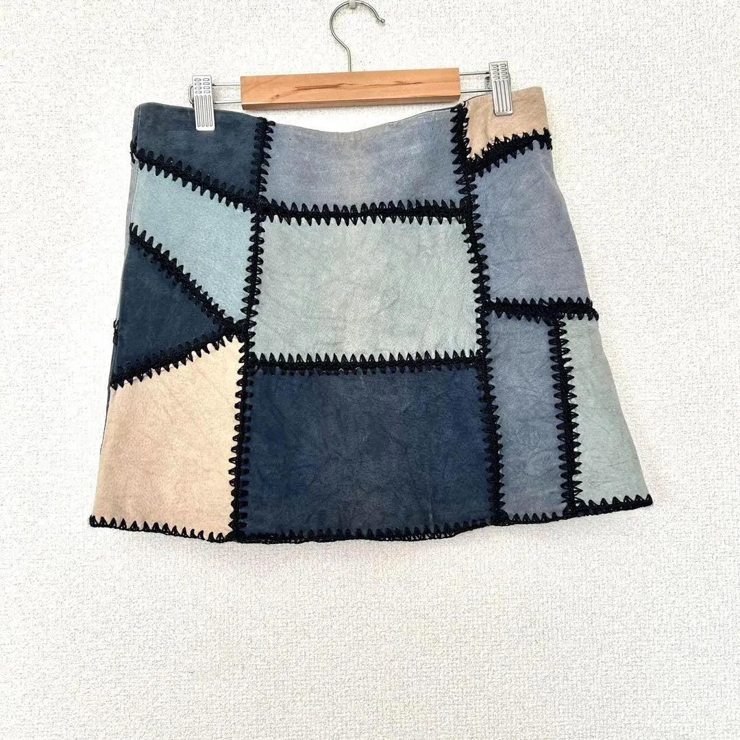 [Zara Mujer] Falda mini de patchwork de ante con diseño color block M