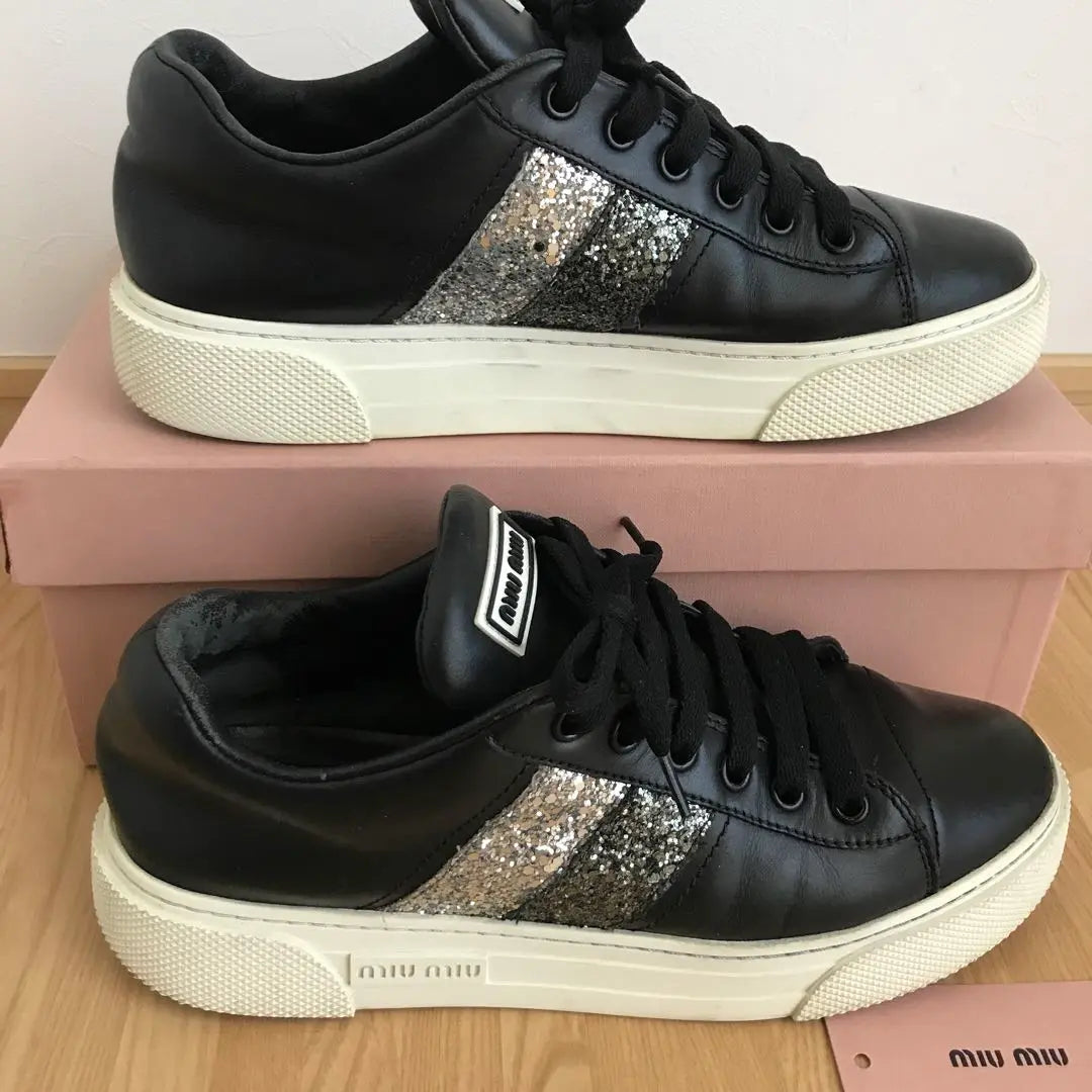 zapatillas miumiu con purpurina brillante para mujer 24,5 cm | miumiu ミュウミュウ キラキララメ スニーカー レディース 24.5㎝