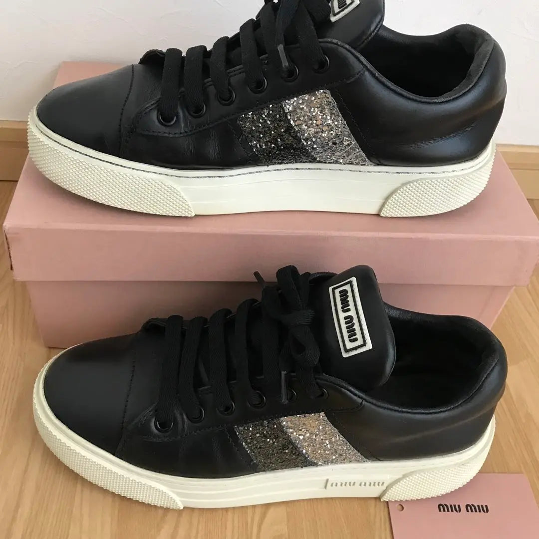 miumiu sparkling glitter sneakers for women 24.5cm | miumiu ミュウミュウ キラキララメ　スニーカー　レディース　24.5㎝