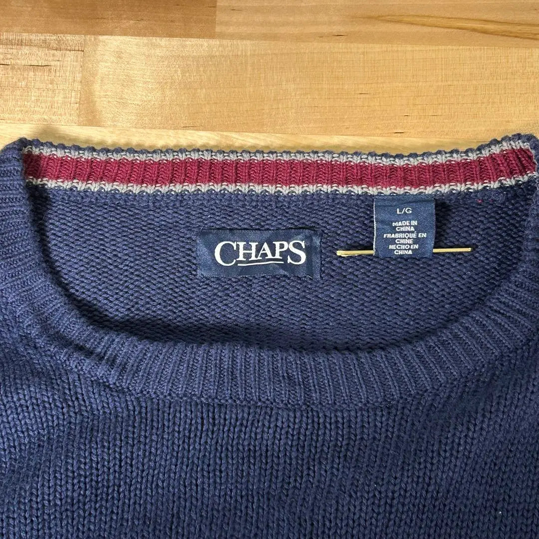 [Good Condition] CHAPS Ralph Lauren One Point Embroidered Logo Sweater Men's L