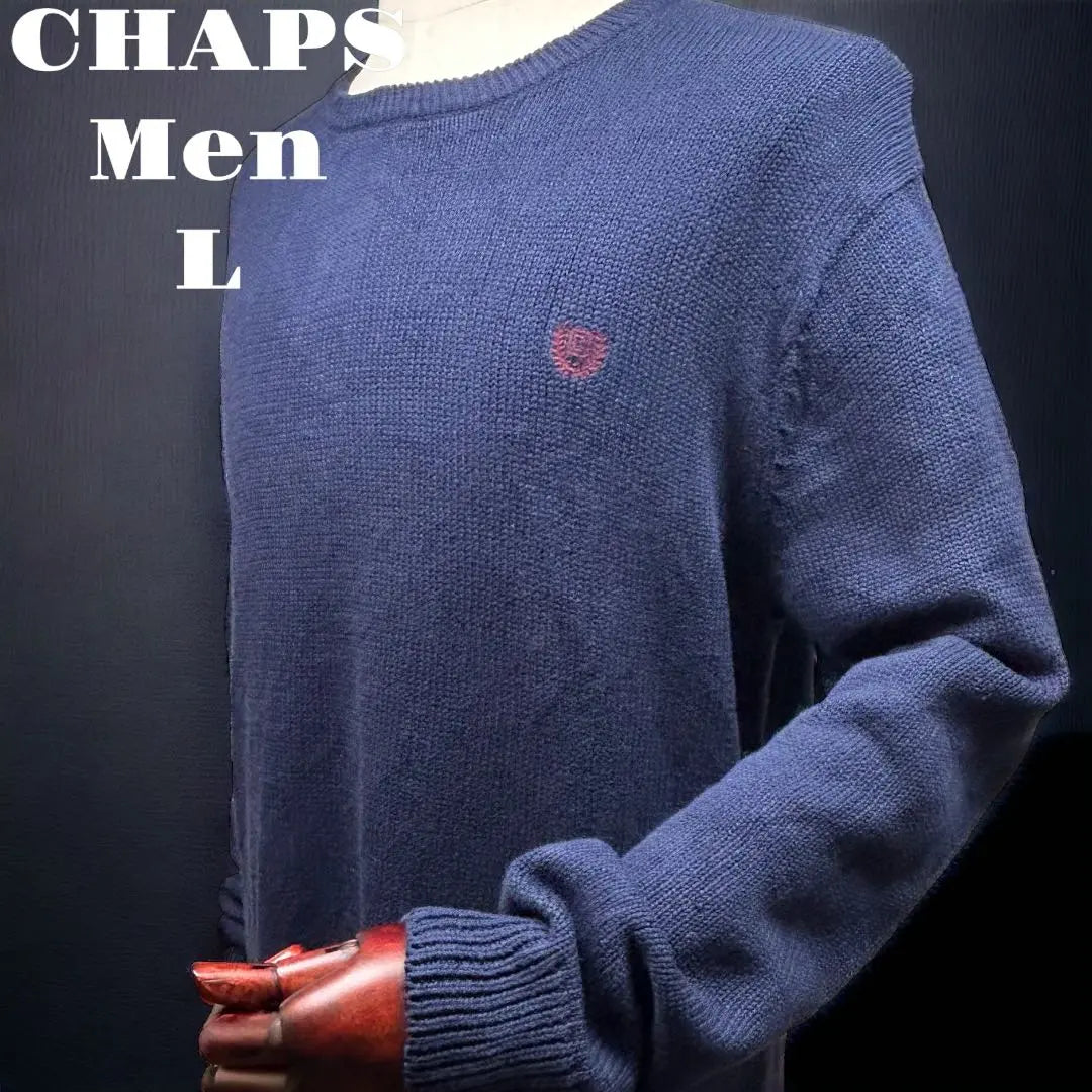 [Good Condition] CHAPS Ralph Lauren One Point Embroidered Logo Sweater Men's L