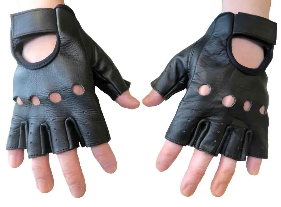 LL Leather Gloves Genuine Leather Cowhide Fingerless Fingerless Punk Rock