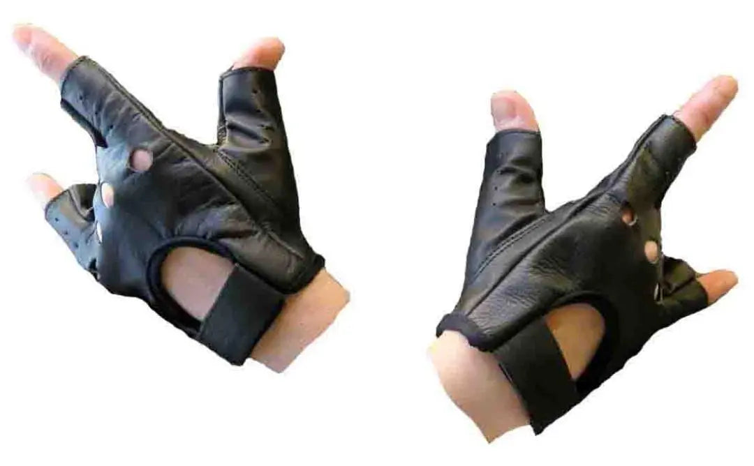 LL Leather Gloves Genuine Leather Cowhide Fingerless Fingerless Punk Rock