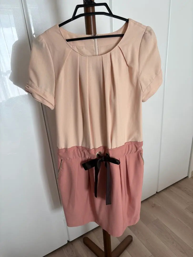 Beige and pink short sleeve dress