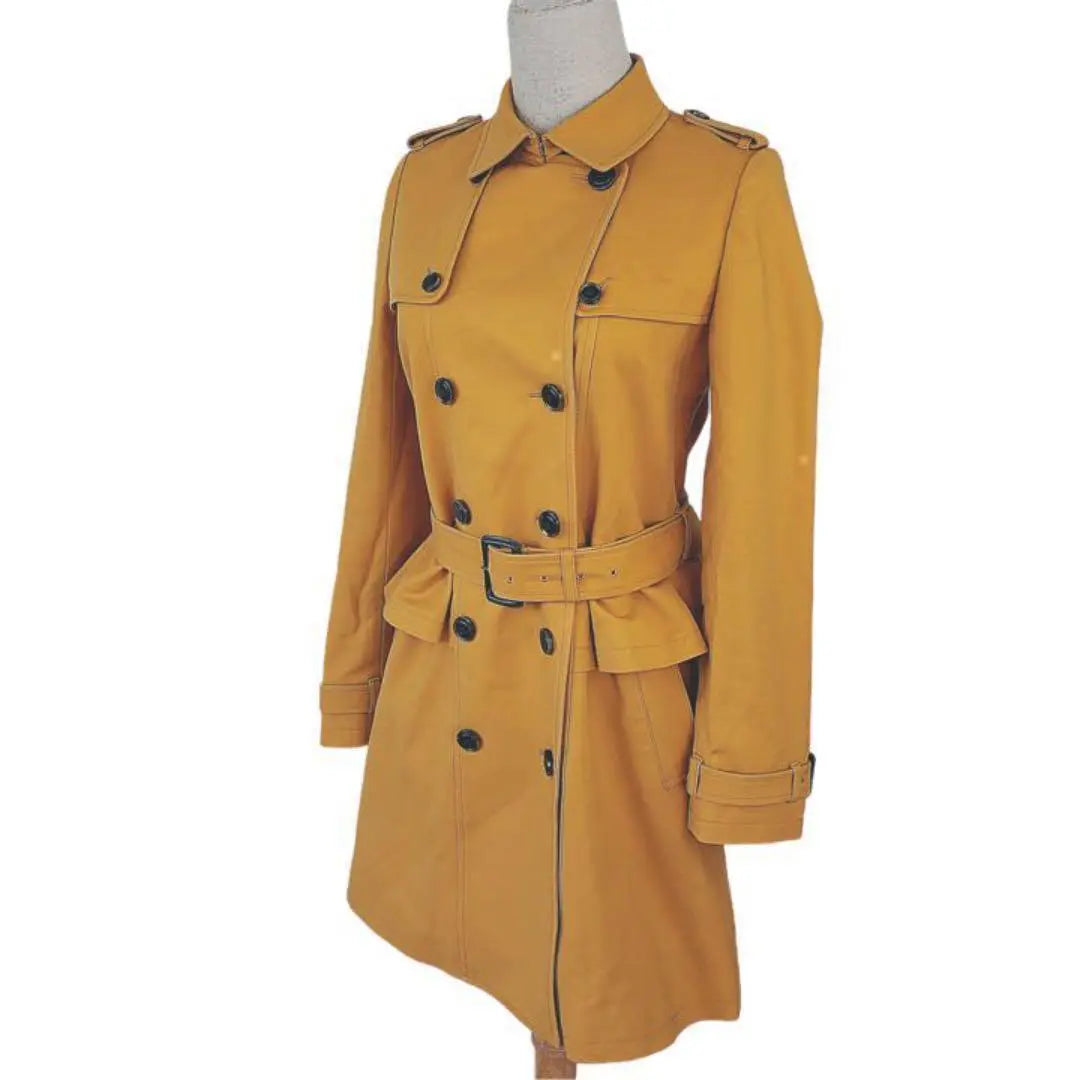 Andumi Trench Coat Cotton Blend Yellow Double Button Ruffles 1244