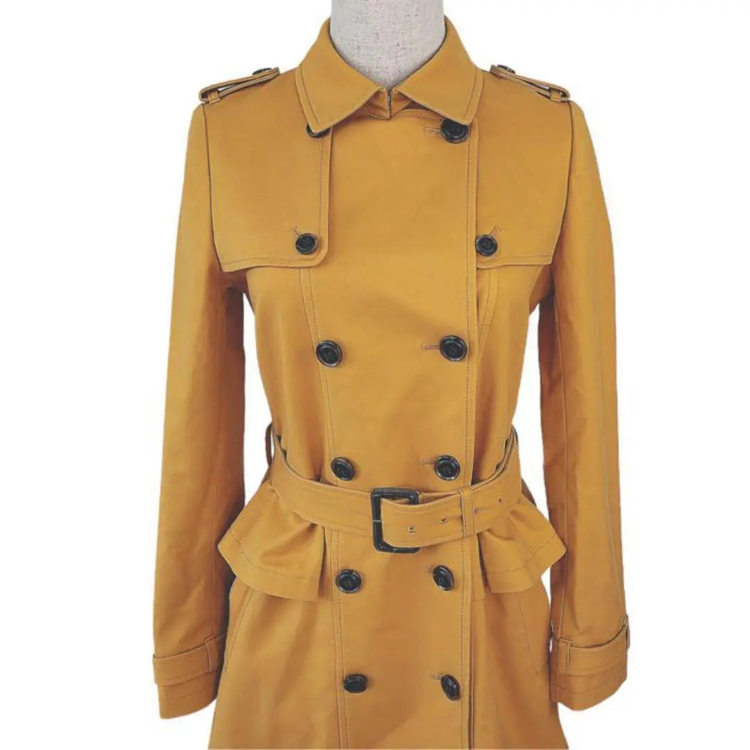 Andumi Trench Coat Cotton Blend Yellow Double Button Ruffles 1244