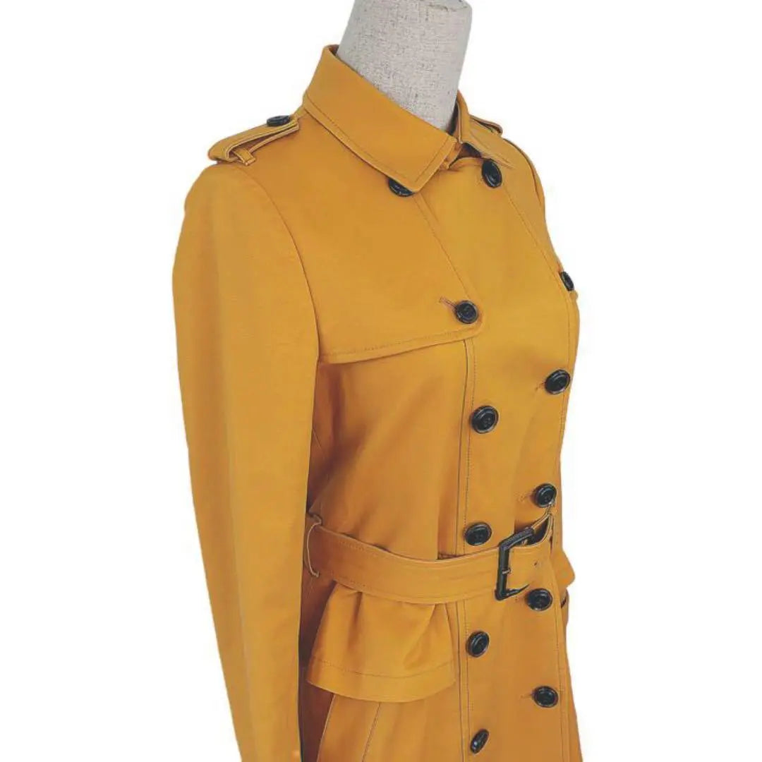 Andumi Trench Coat Cotton Blend Yellow Double Button Ruffles 1244