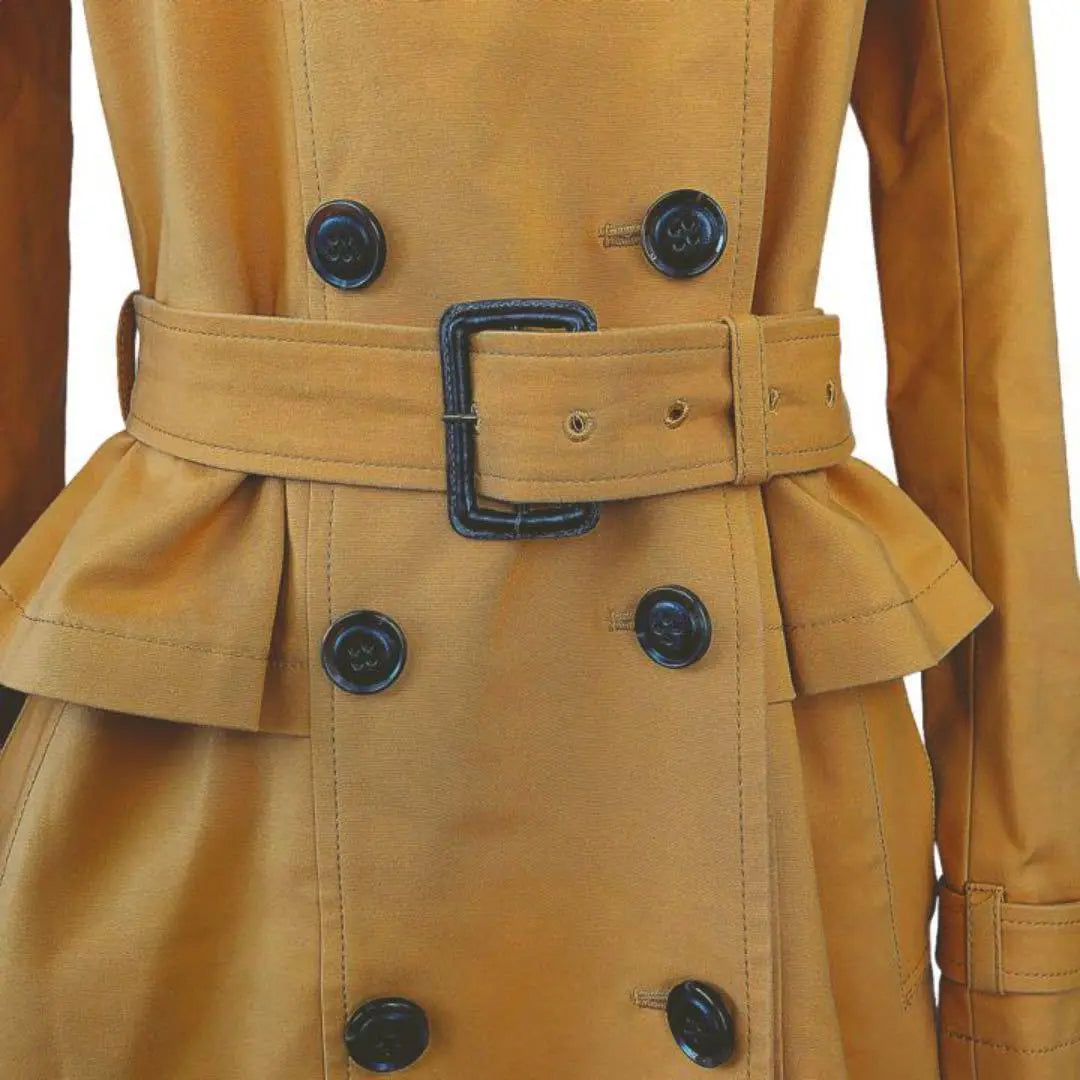 Andumi Trench Coat Cotton Blend Yellow Double Button Ruffles 1244