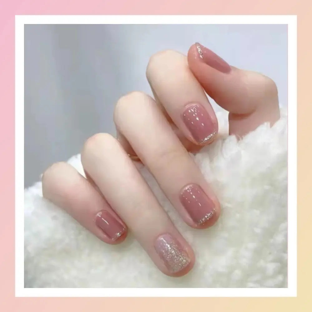 [Dulce ♡] Punta de uña, rosa, femenina, brillante, simple, adhesiva, Corea, uñas postizas