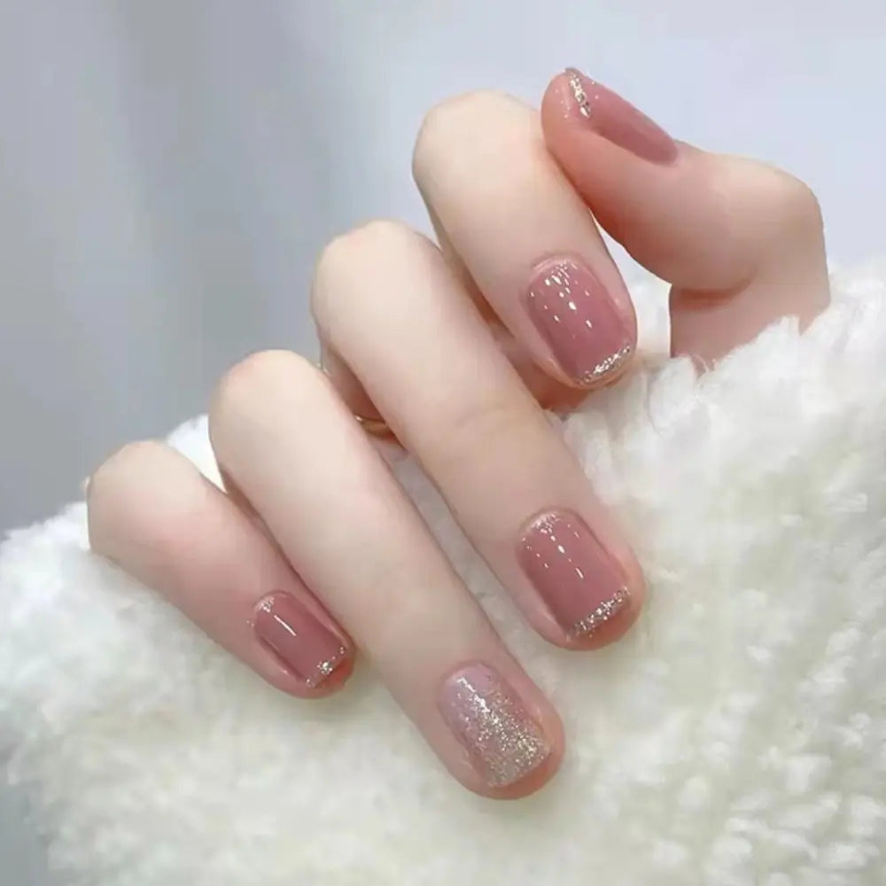 [Dulce ♡] Punta de uña, rosa, femenina, brillante, simple, adhesiva, Corea, uñas postizas