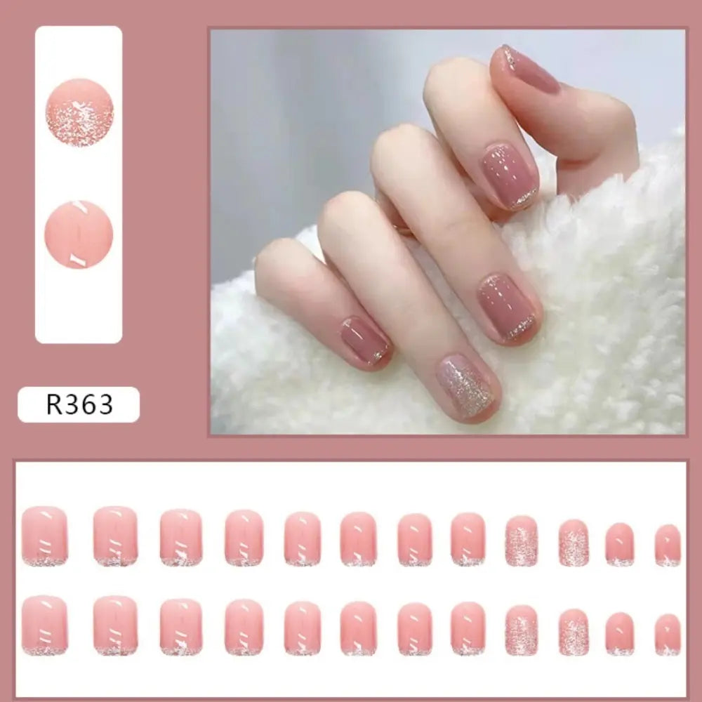 [Dulce ♡] Punta de uña, rosa, femenina, brillante, simple, adhesiva, Corea, uñas postizas