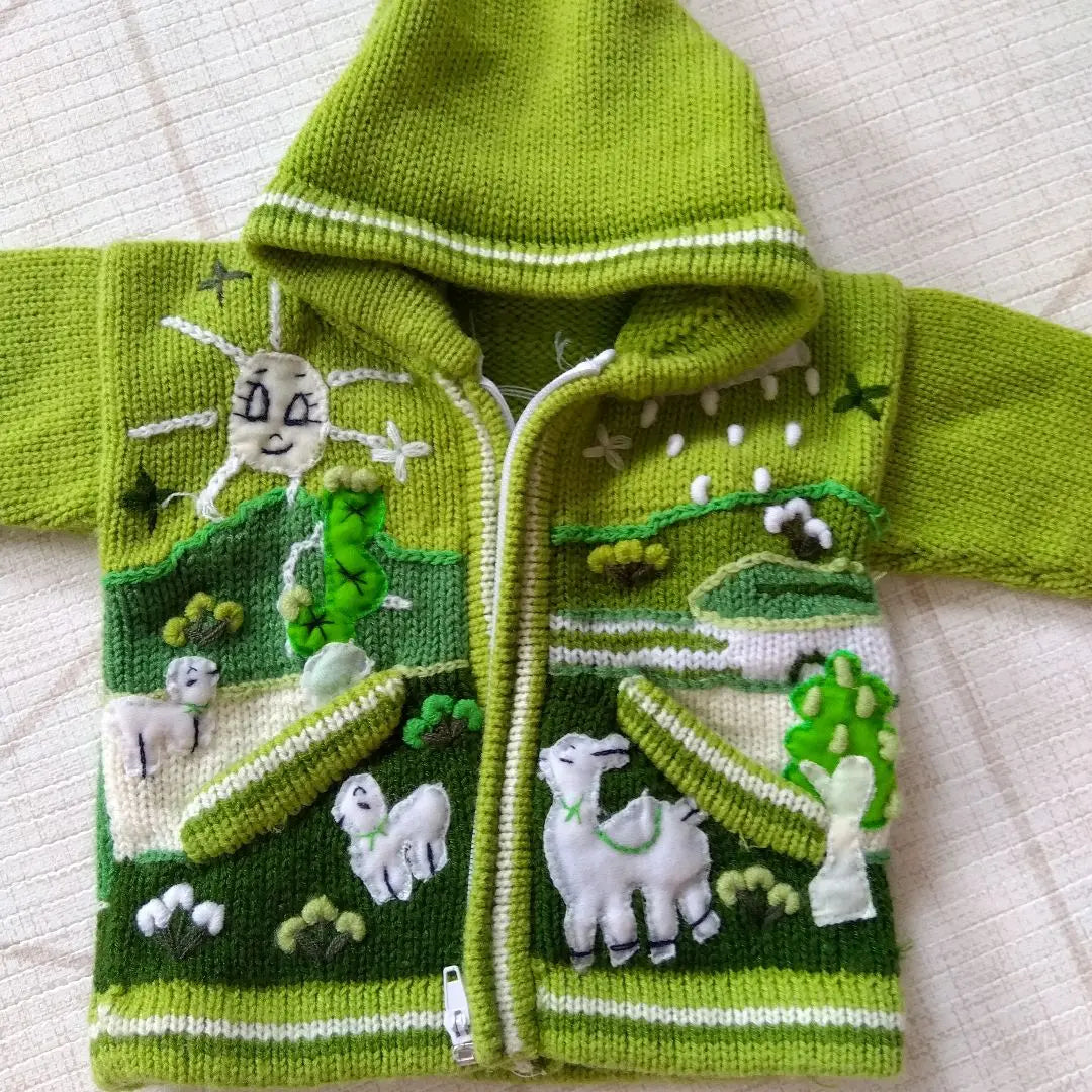 One-of-a-kind baby clothes, hand-knitted hoodies, alpaca, llama