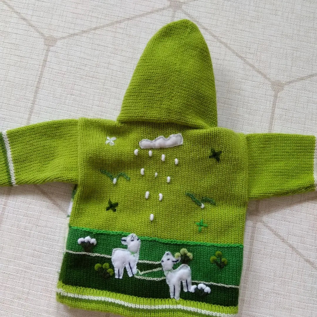 One-of-a-kind baby clothes, hand-knitted hoodies, alpaca, llama