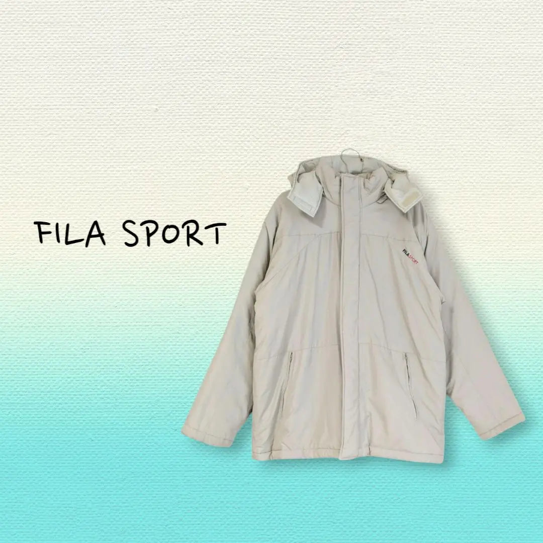 Filosports ⿻ Capucha talla grande con plumífero de algodón beige LL | フィラスポーツ⿻大きいサイズ フード付中綿入 ダウンジャケット ベージュ LL