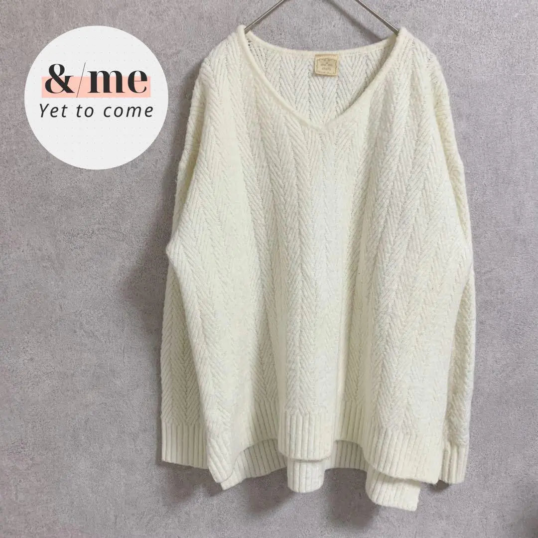 she mo shelly V-neck knit sweater, all-over pattern, long, off-white