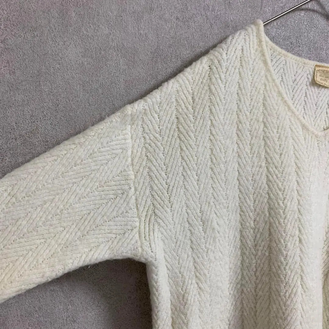 she mo shelly V-neck knit sweater, all-over pattern, long, off-white