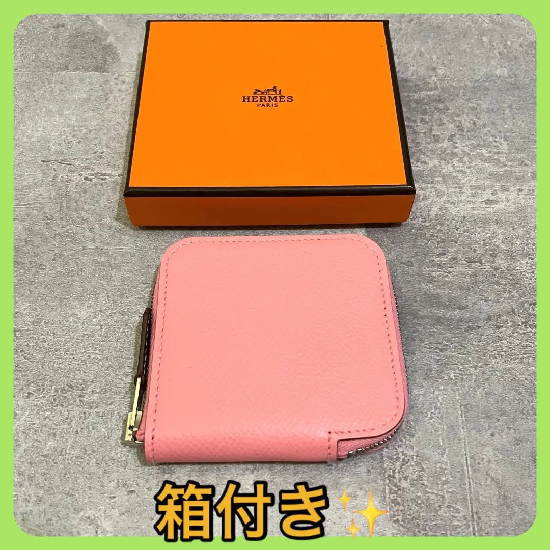 [Con caja] Monedero Hermes Azap Silk In Coin Case en color rosa