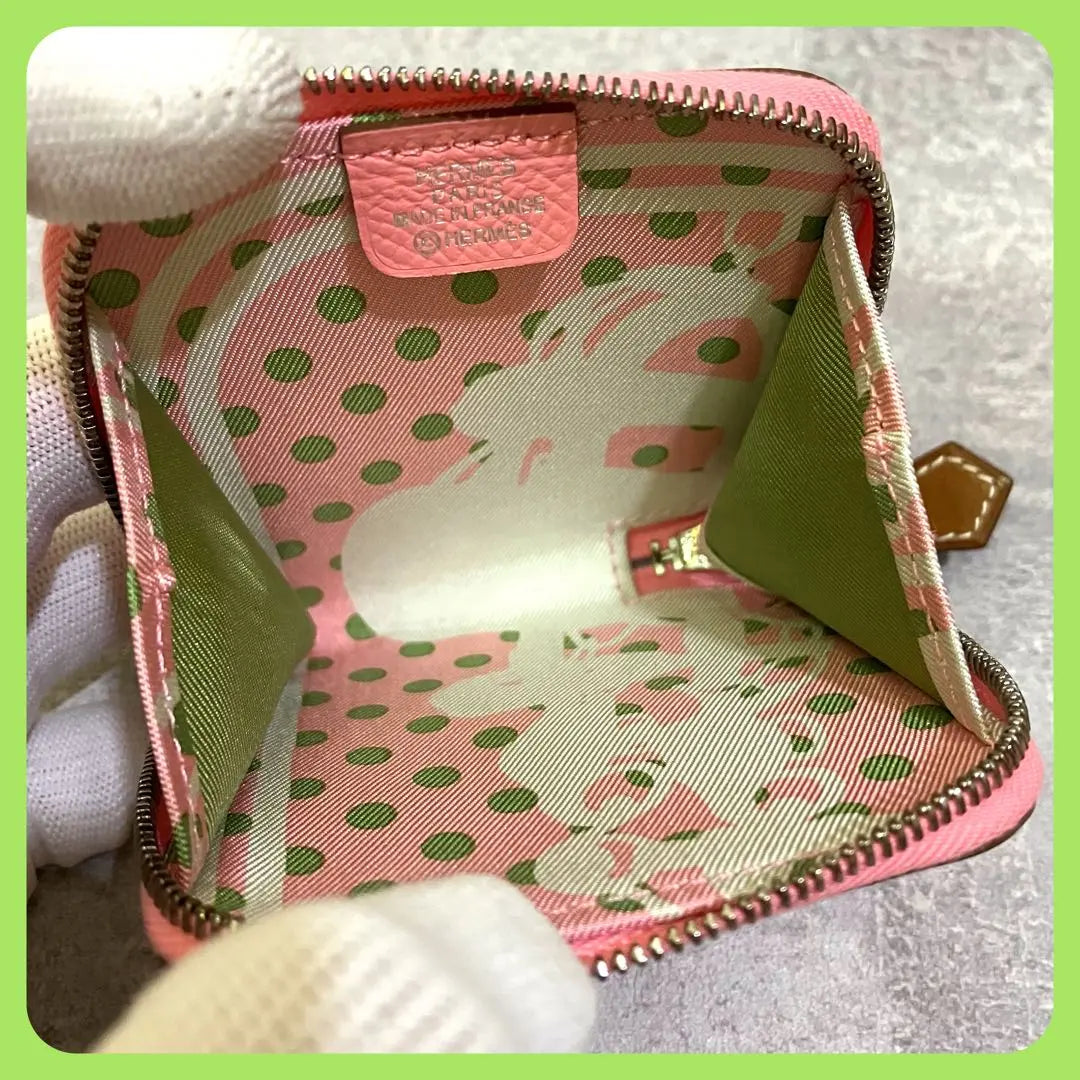 [Con caja] Monedero Hermes Azap Silk In Coin Case en color rosa