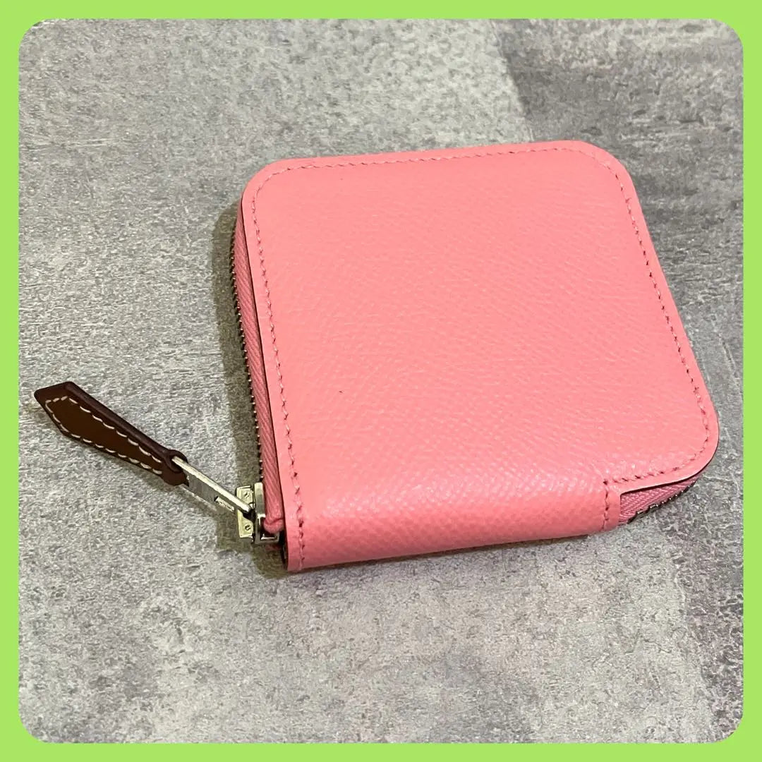 [Con caja] Monedero Hermes Azap Silk In Coin Case en color rosa