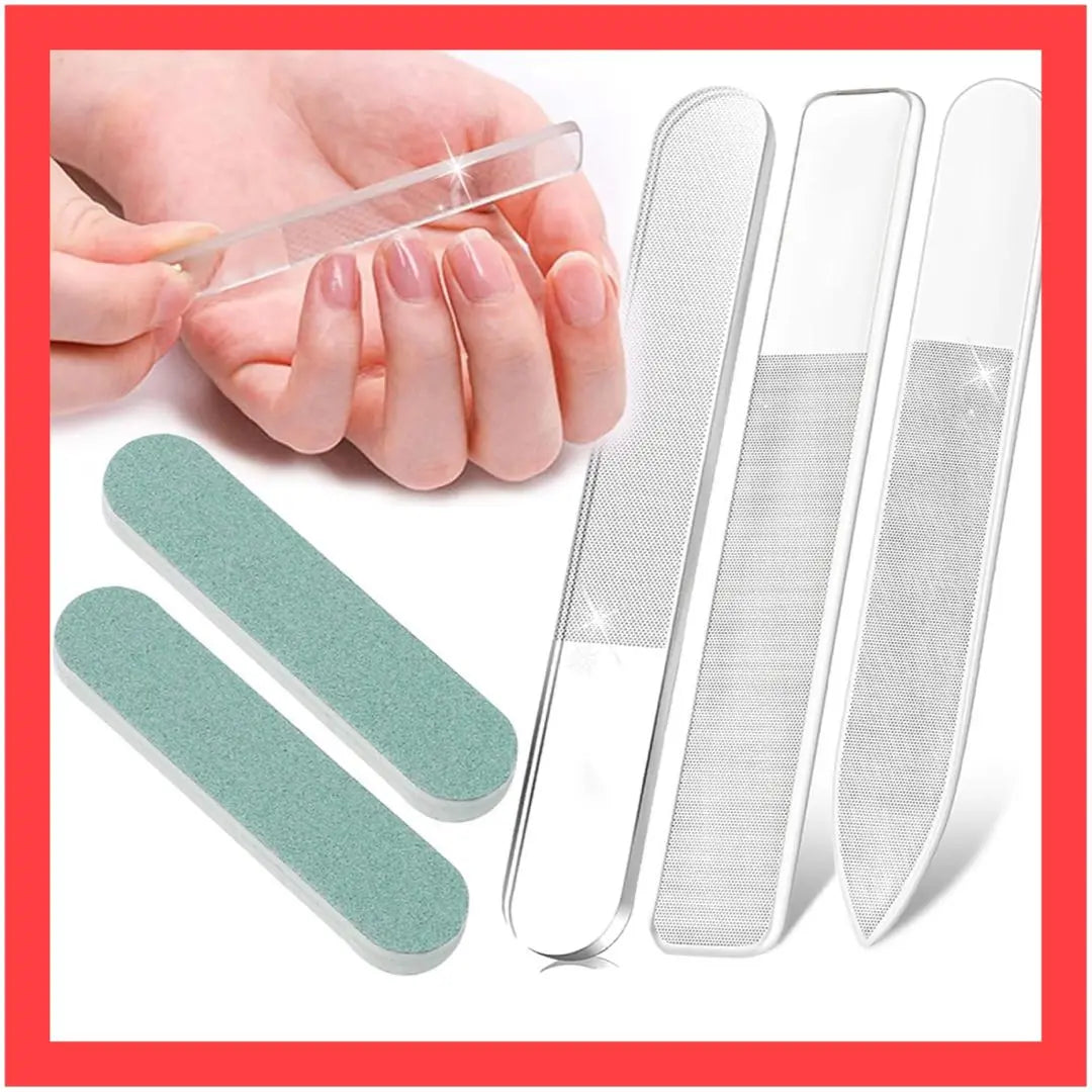 Nail file, glass nail polish, glass nail file, two double-sided sponge files, storage case